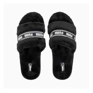 Brand New Big Girls Puma Black Plush Cozy Slippers